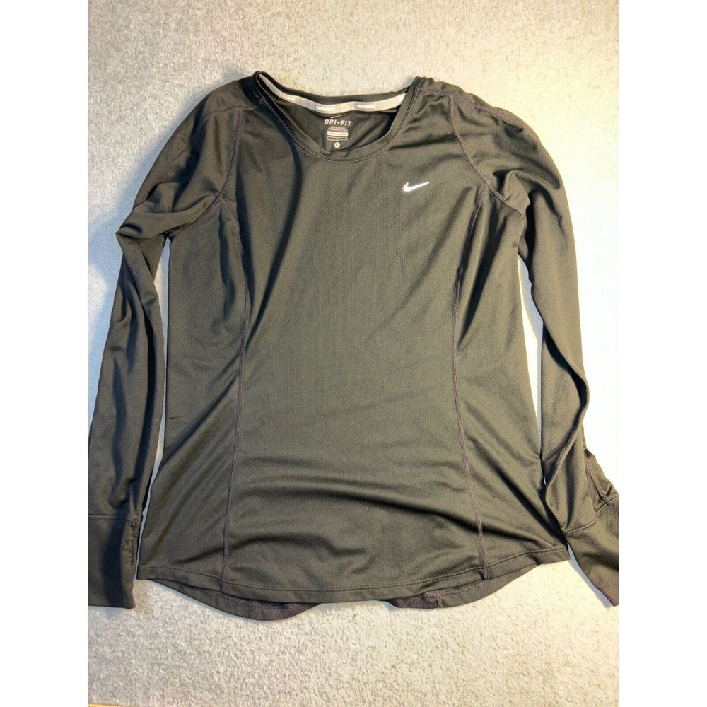 Nike Activewear Running Shirt Top Women Large Black Crew Neck Dri Fit Mesh Panel